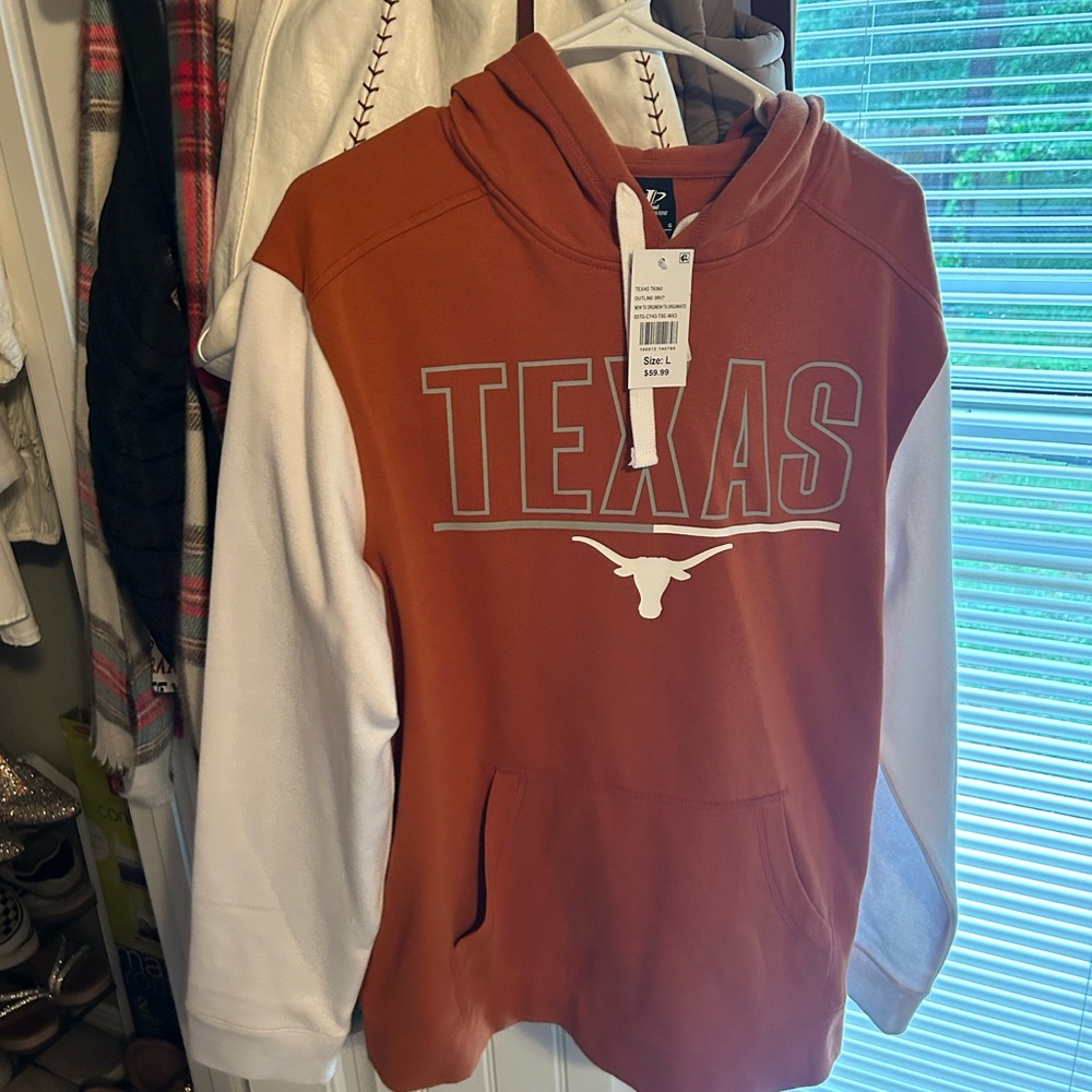 LP Athletic Burnt Orange Texas Hoodie with White Drawstrings - Picture 2 of 2